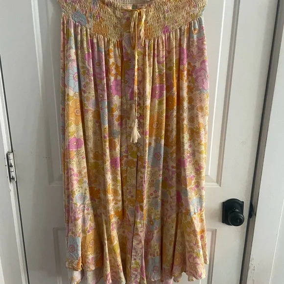 Cynthia Rowley Pink and Yellow Maxi Skirt Smocked A-line Resort Wear - Picture 1 of 3